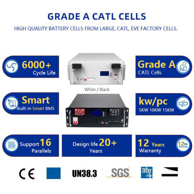 แบตเตอรี่ลิตียม 200ah BMS สําหรับระบบพลังงานแสงอาทิตย์ เซลล์พริสมาติกแบบชาร์จใหม่ 51.2V