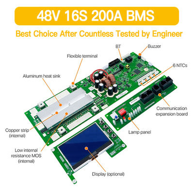 16S 48V Smart BMS สําหรับระบบจอดแสงอาทิตย์ 100A 200A LiFePO4 ระบบจัดการแบตเตอรี่