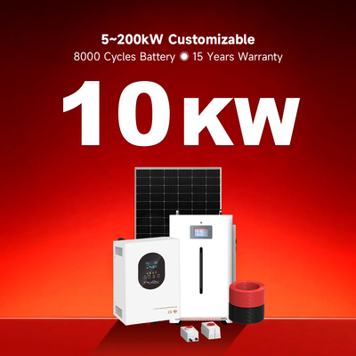 แพ็คเกจครบครัน ที่เก็บของใช้ 10kwh 30kwh แบตเตอรี่ แพ็ค พลังงานจากเครือข่าย ไฮบริดสําหรับบ้าน แพนเอล ติดหลังคา ระบบพลังงานแสงอาทิตย์