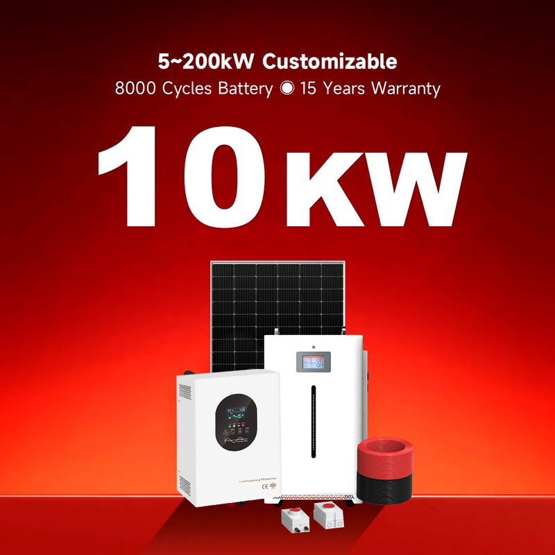 แพ็คเกจครบครัน ที่เก็บของใช้ 10kwh 30kwh แบตเตอรี่ แพ็ค พลังงานจากเครือข่าย ไฮบริดสําหรับบ้าน แพนเอล ติดหลังคา ระบบพลังงานแสงอาทิตย์